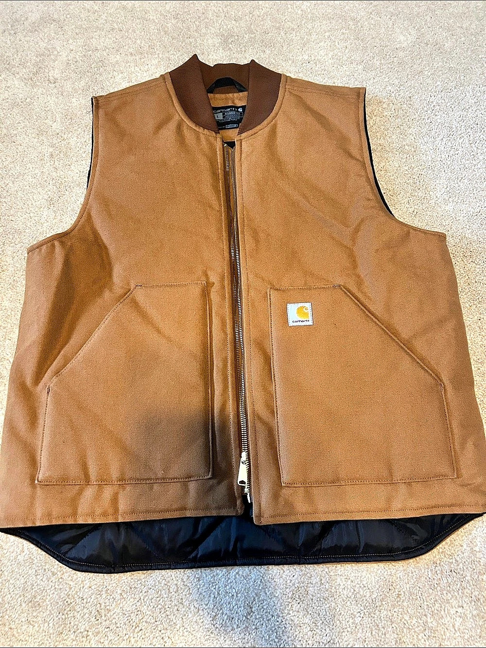 Carhartt - Men’s Relaxed Fit - Firm Duck Insulated Rib Collar Vest Brown & Black